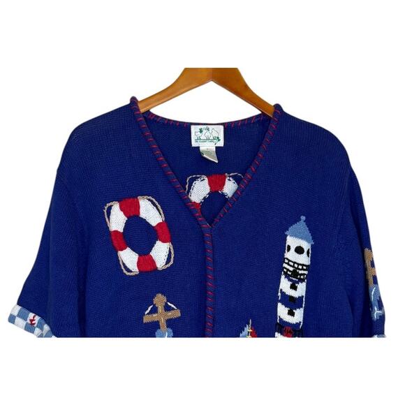 Quacker Factory Cardigan Women Large Blue Coastal Nautical Novelty Beach‎ Ocean - Picture 2 of 7